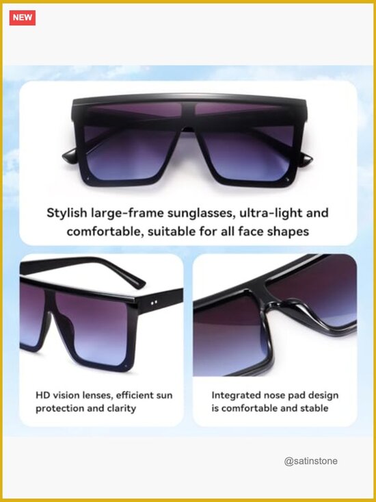 Oversized Square Flat Top Sunglasses for Women Men UV400 Non-Polarized